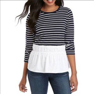 Crown & Ivy Navy White Stripe Sweater Top M